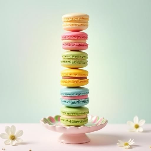 Torre de macarons de diferentes colores y sabores.