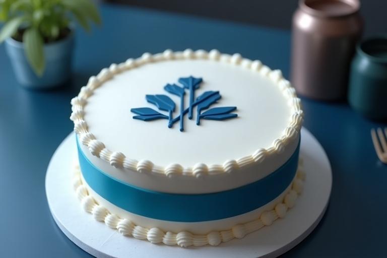 A sophisticated corporate event cake with the company logo.